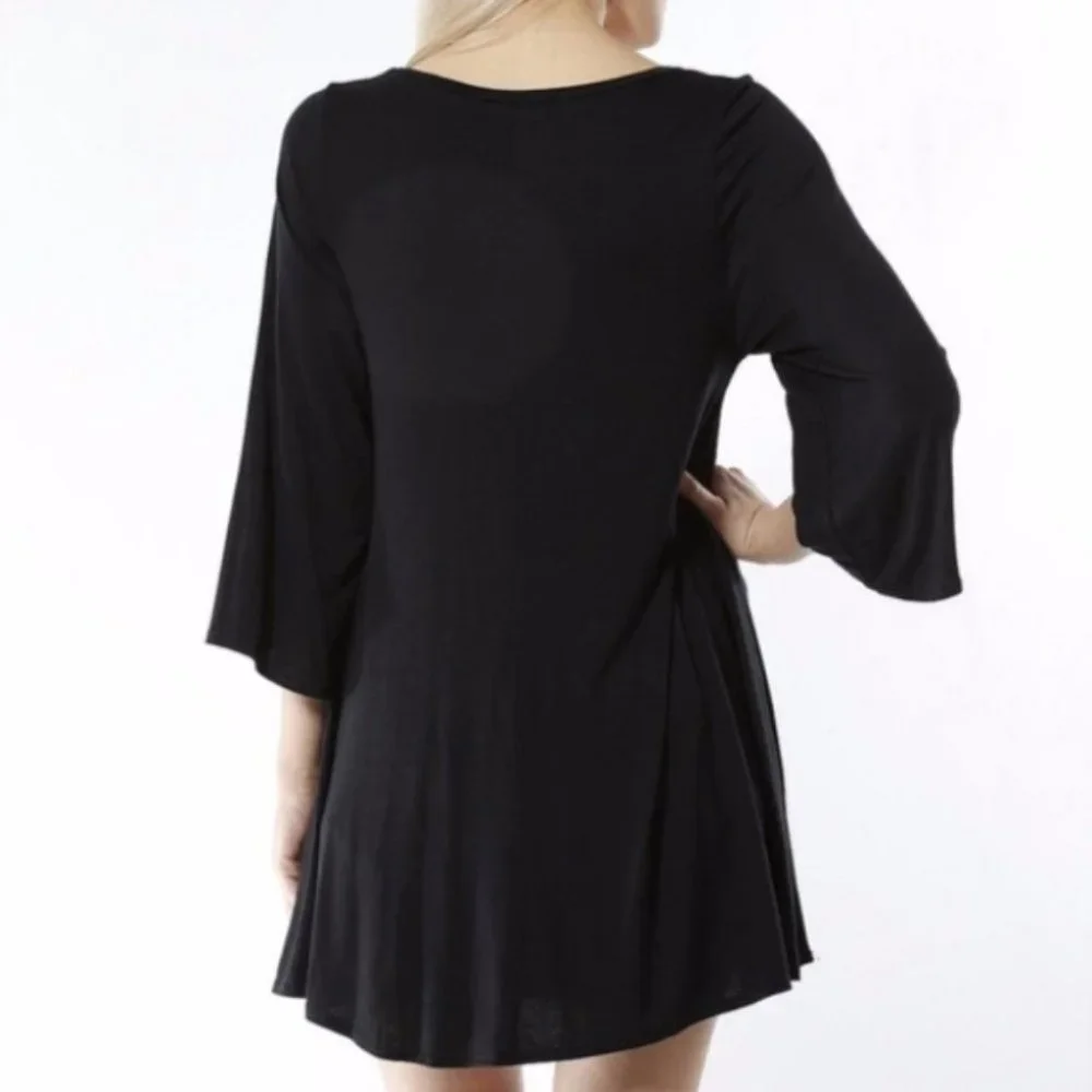 Womens Soft Black Tunic Mini Dress - Picture 3 of 3